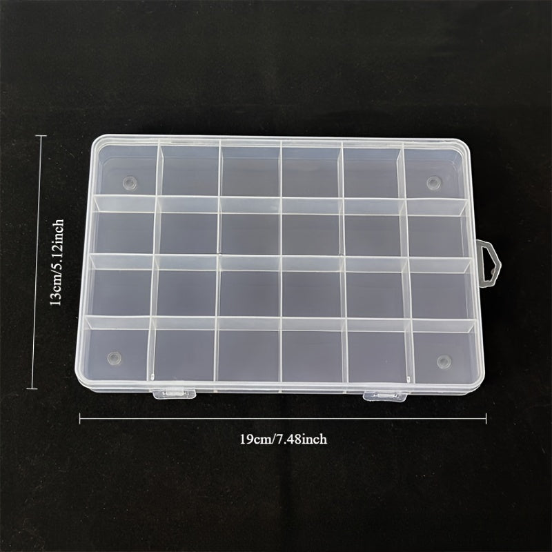 Organizador de almacenamiento de plástico con tapa, 24 compartimentos para joyas, cuentas y suministros de manualidades