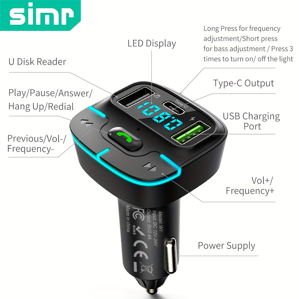 Wireless Car FM Transmitter with Dual USB Fast Charging and Hands-Free Calling