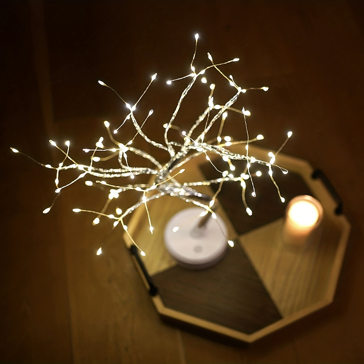 Árbol de bonsái artificial de 50.8cm con luz y 108 luces LED cálidas, doble USB, alimentado por batería, para decoración de dormitorio y ambiente festivo