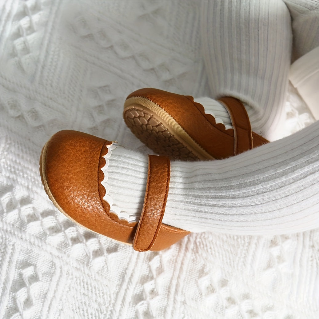 Baby Girl Mary Jane Flats Solid Color All-Season PU Non-Slip Casual Formal Shoes