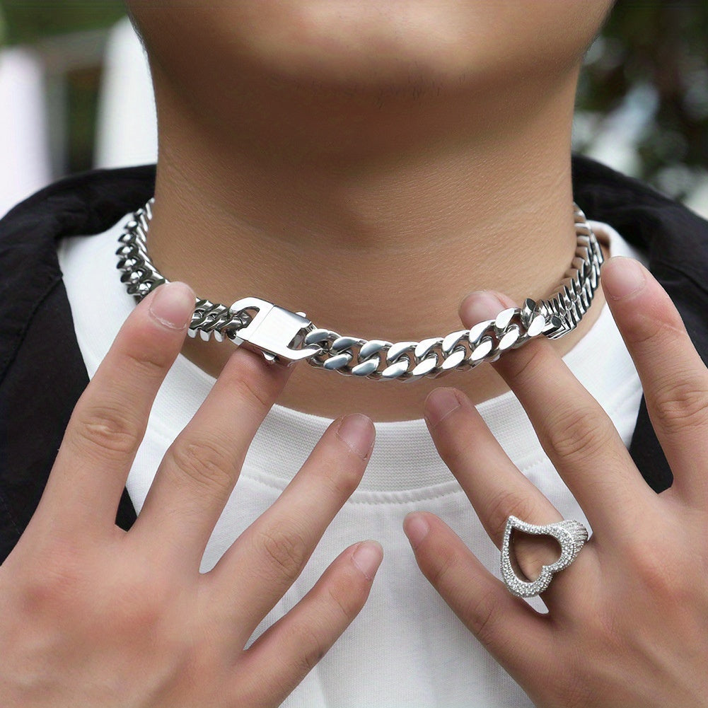 Titanium Steel Cuban Chain Necklace for Men, Non-Fading Glossy Finish, 8-12mm