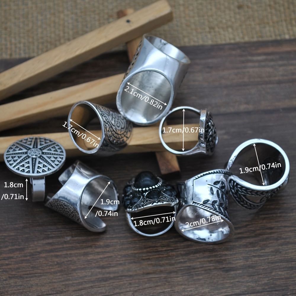 8 ta kuz va qish mavzusidagi retro uzuklar to'plami, keng yuzalar, haddan tashqari bohem uslubi va murakkab uch o'lchovli o'yma ishlovlari bilan. Har kuni kiyish uchun yoki har qanday tadbirda do'stlar uchun maxsus sovg'a sifatida mukammal.