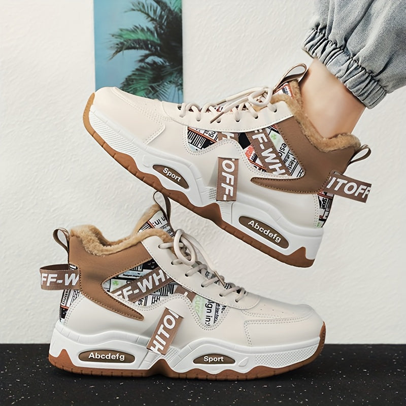 Men's Winter High Top Sneakers Fleece Lined Non-Slip Rubber Sole Casual Outdoor