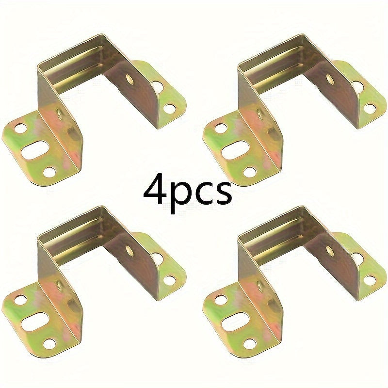 Set of 4 Metal Bed Frame Brackets with Golden Hooks for Stability