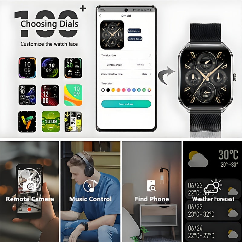 Ultra-Thin AMOLED Smartwatch with Wireless Calling Fitness Tracker Water-Resistant Silicone Strap