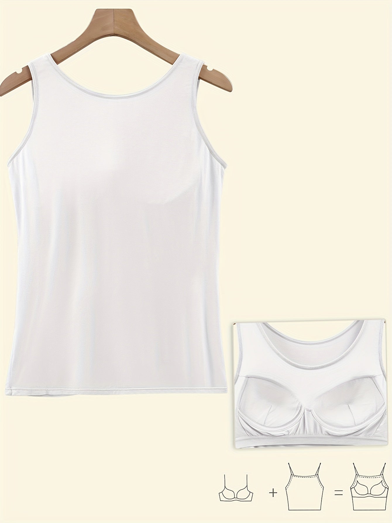 Plus Size Women's V-Neck Tank Tops Pack with Pads Solid Color Sleeveless