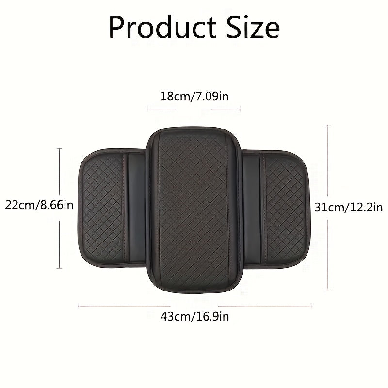 PU Leather Car Armrest Cushion Memory Foam Dual Storage Pockets Breathable Interior Accessory
