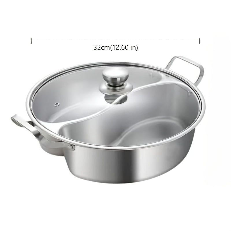 32cm Stainless Steel Double-Flavor Hot Pot Set for Induction, Serves 4-6