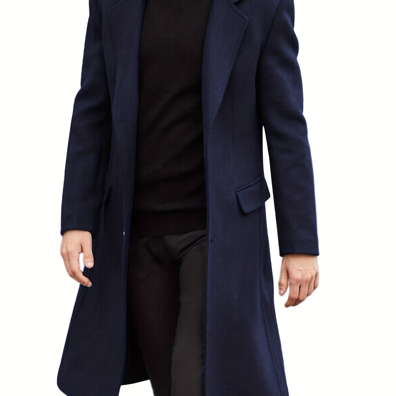 Men's Red Mid-Length Polyester Pea Coat with Single-Breasted Design Pockets and Button Closure for Fall Winter