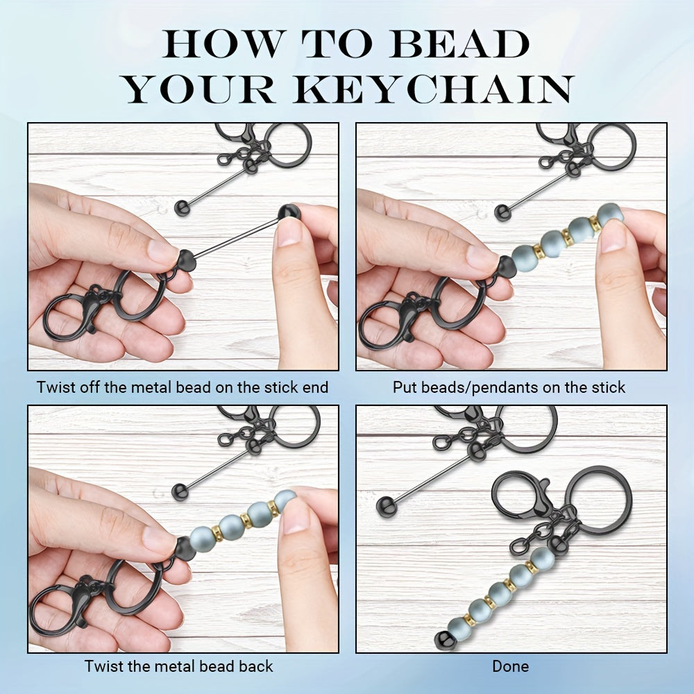 Golden Pearl Keychain Rods Set for DIY Crafts Pendant Hanging Chain for Men and Women