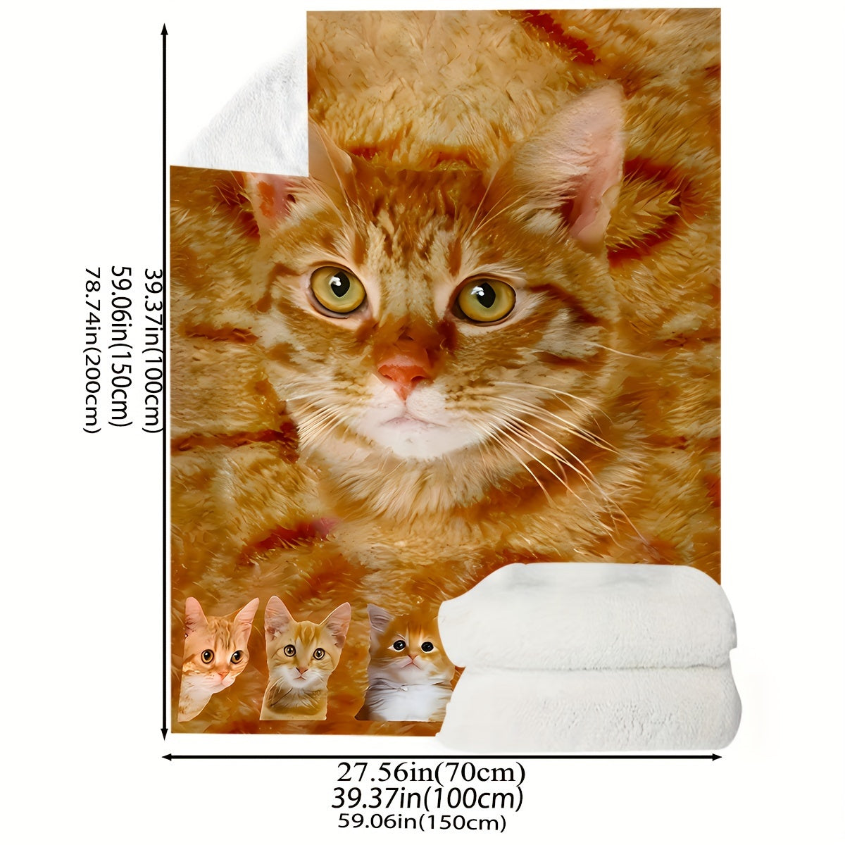 Polyester Digital Print Cat Blanket for Napping Camping Outdoor Activities