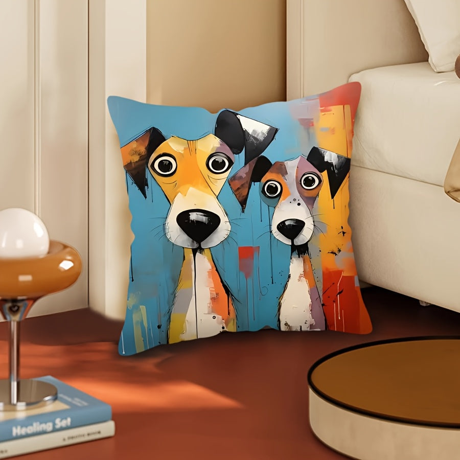 Dog Print Throw Pillow Cover Abstract Art Soft Woven Polyester Zippered Machine Washable
