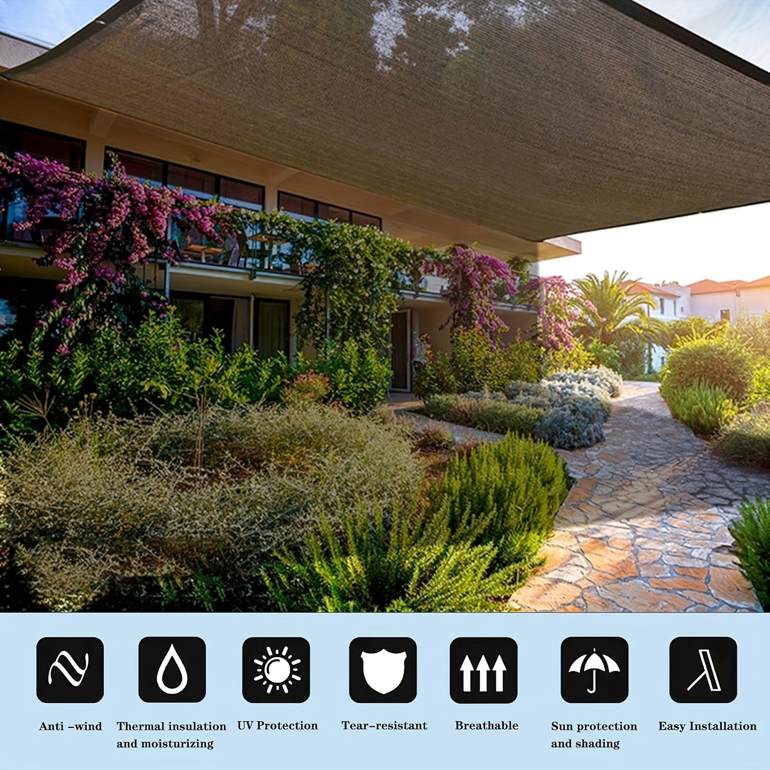 Brown HDPE Square Shade Sail 95 Sun Block UV Heat Resistant Outdoor Cover