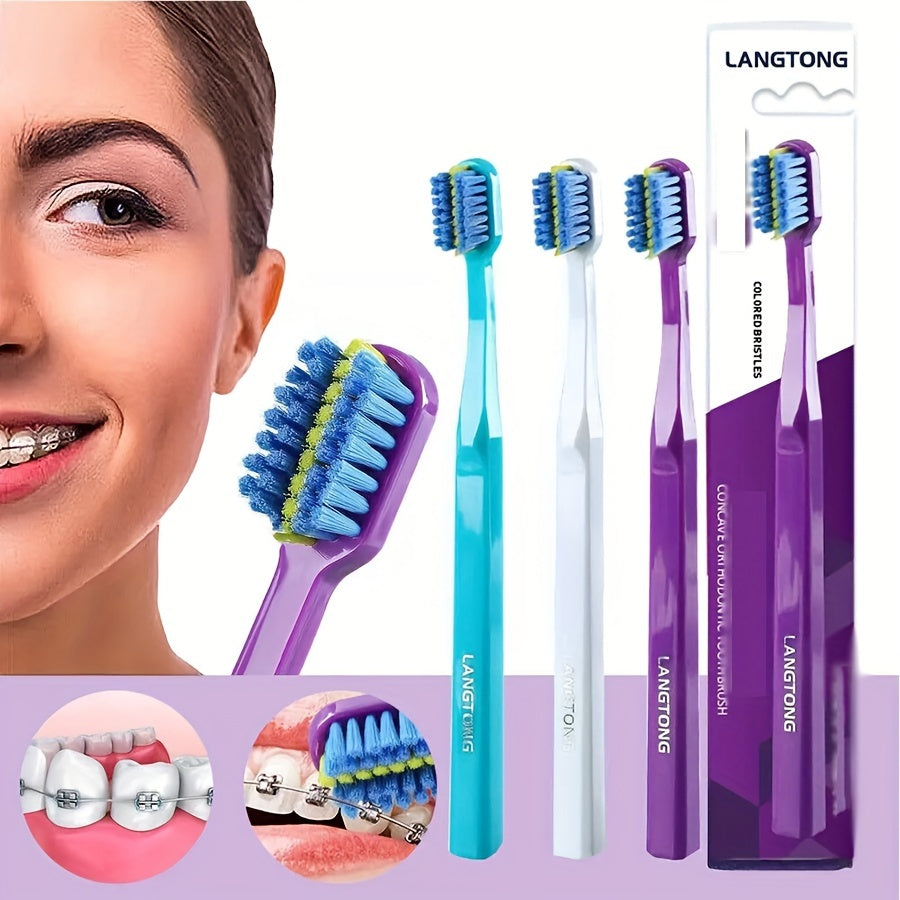 Adult Toothbrush Set 3 Colors Soft Fiber Bristles Full-Size Head Dental Care