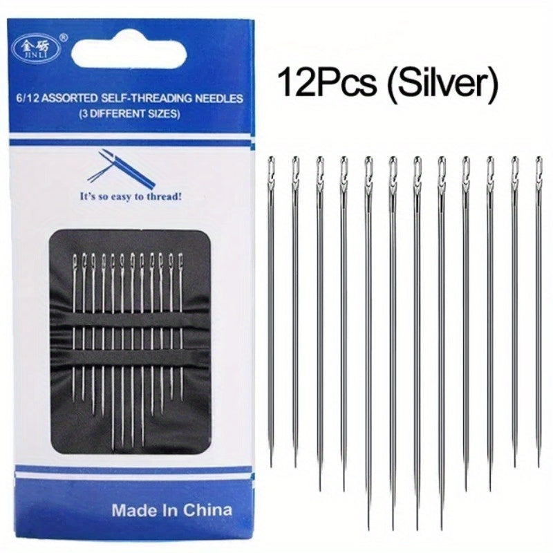12pcs Stainless Steel Hand Sewing Needles, White Side Hole Pins, DIY Craft