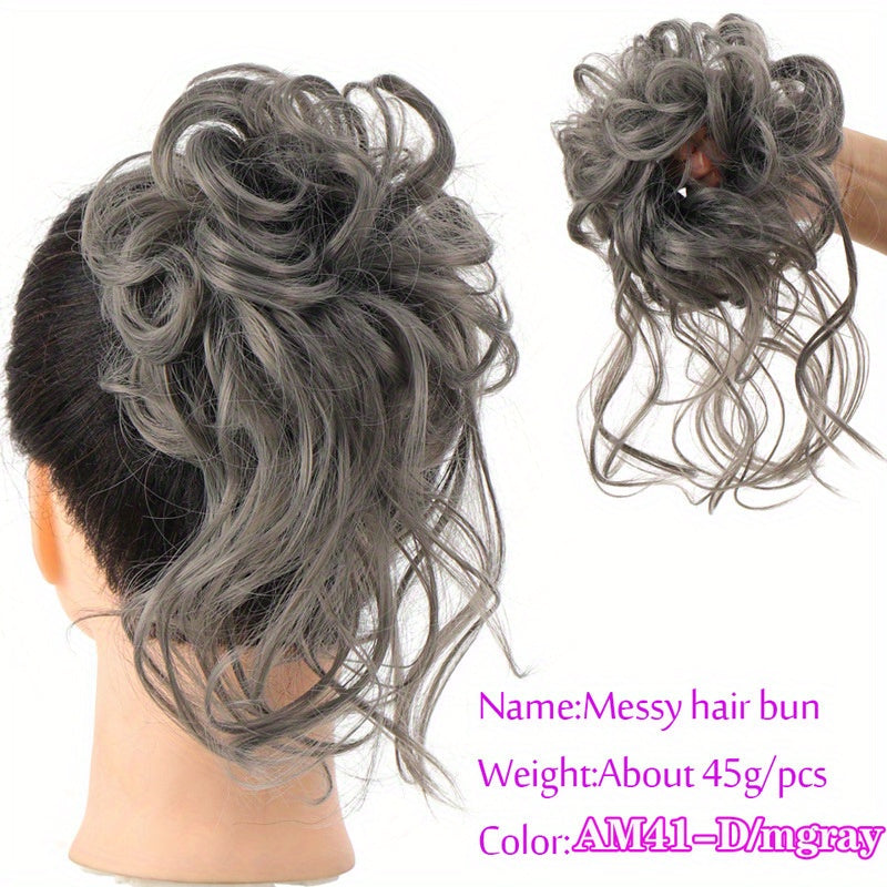 Ayollar uchun sintetik sochli bun scrunchie, tartibsiz, qovurilgan, to'lqinli sochlar uchun kengaytmalar
