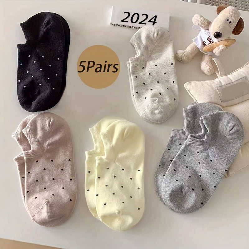 Women’s Solid Color Low Cut Invisible Socks 5 Pairs Breathable Knit
