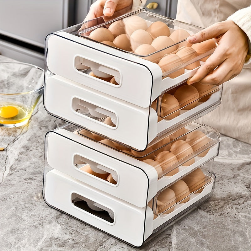32-Grid Transparent Double-Layer Egg Storage Box Made of PET and PP for Refrigerator Organization
