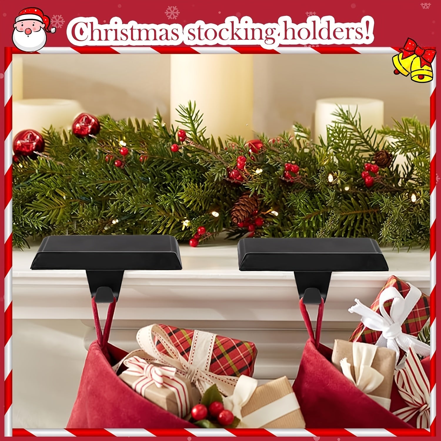 Set of 2 Metal Christmas Stocking Holders Multi-Use Hooks for Mantel and Decor