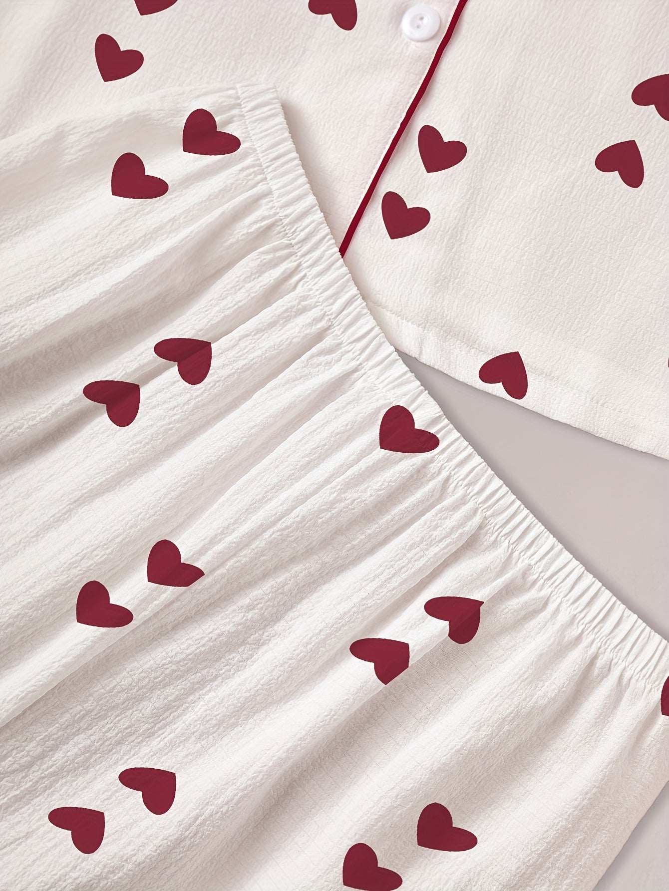 Women's Pajama Set with Heart Print Shirt Shorts and Long Pants All-Season Sleepwear