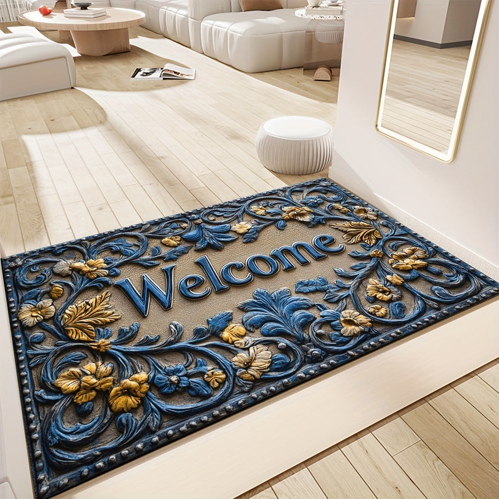 Modern Abstract Line Welcome Doormat Non-Slip Indoor Outdoor Polyester Rug