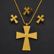 Female Punk Style Jewelry Set with Cross Earrings Necklace and Ring Zinc Alloy 18K Plated