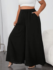 Women's Plus Size Wide Leg Pants Elastic Waist Solid Color Spring Summer