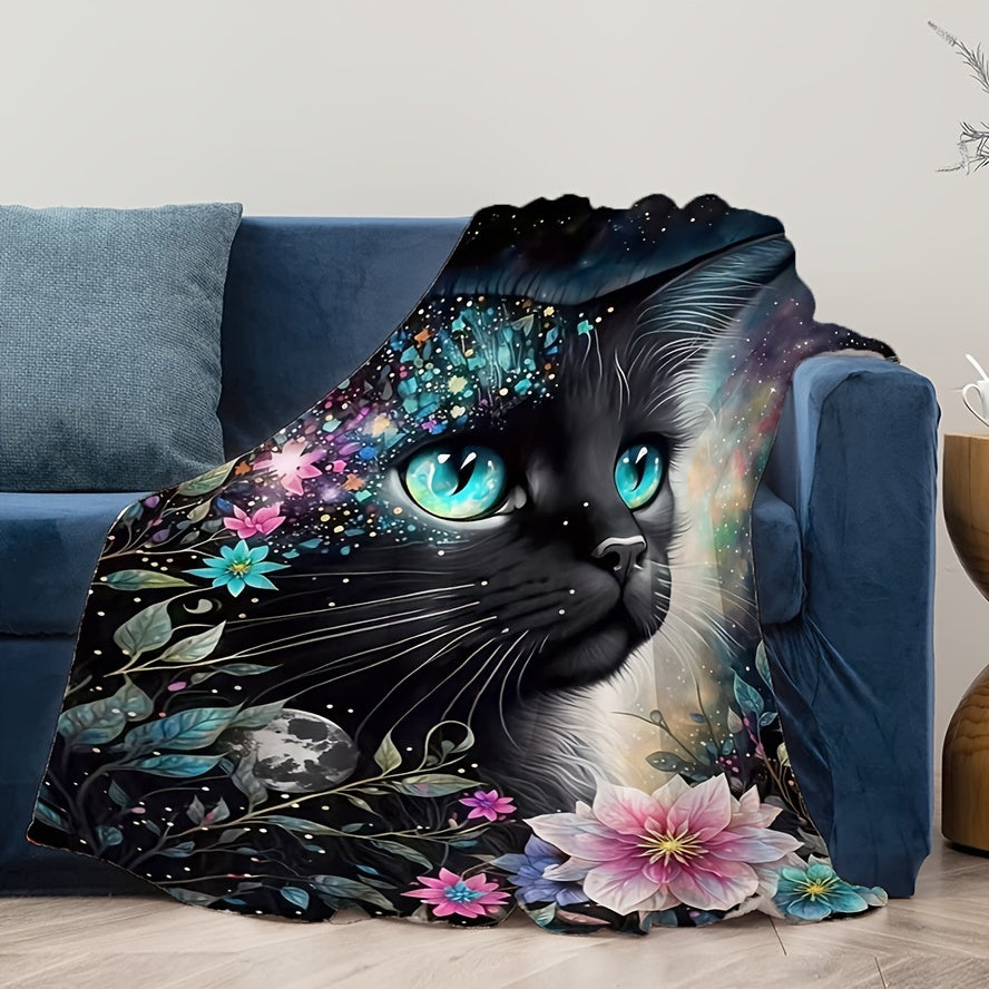 Black Cat Animal Flannel Throw Blanket All Seasons for Bed Couch Chair