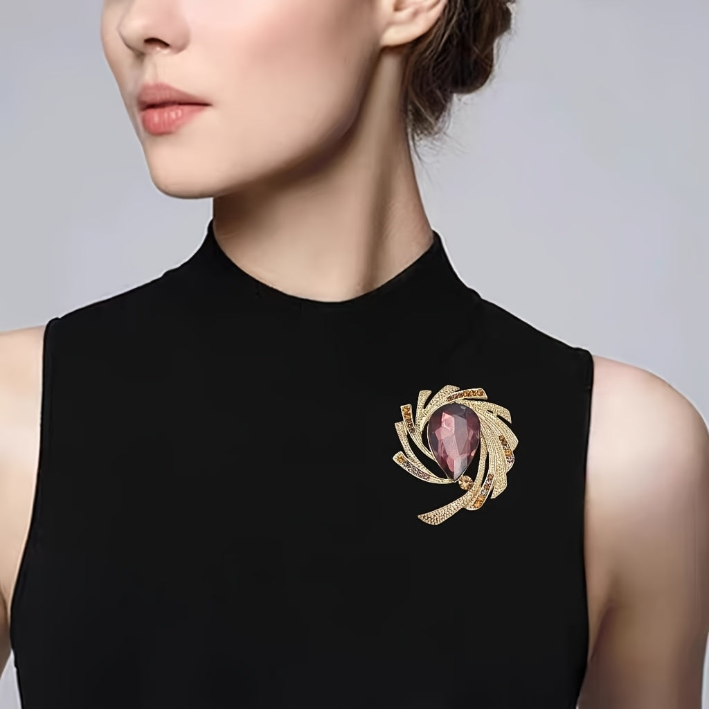 Elegant Teardrop Flower Brooch Pins Rhinestones Alloy Jewelry for Women Dress Coat Accessories