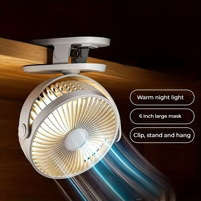 Portable Clip-On Table Fan with 360° Rotation 5-Speed Rechargeable Lithium Battery