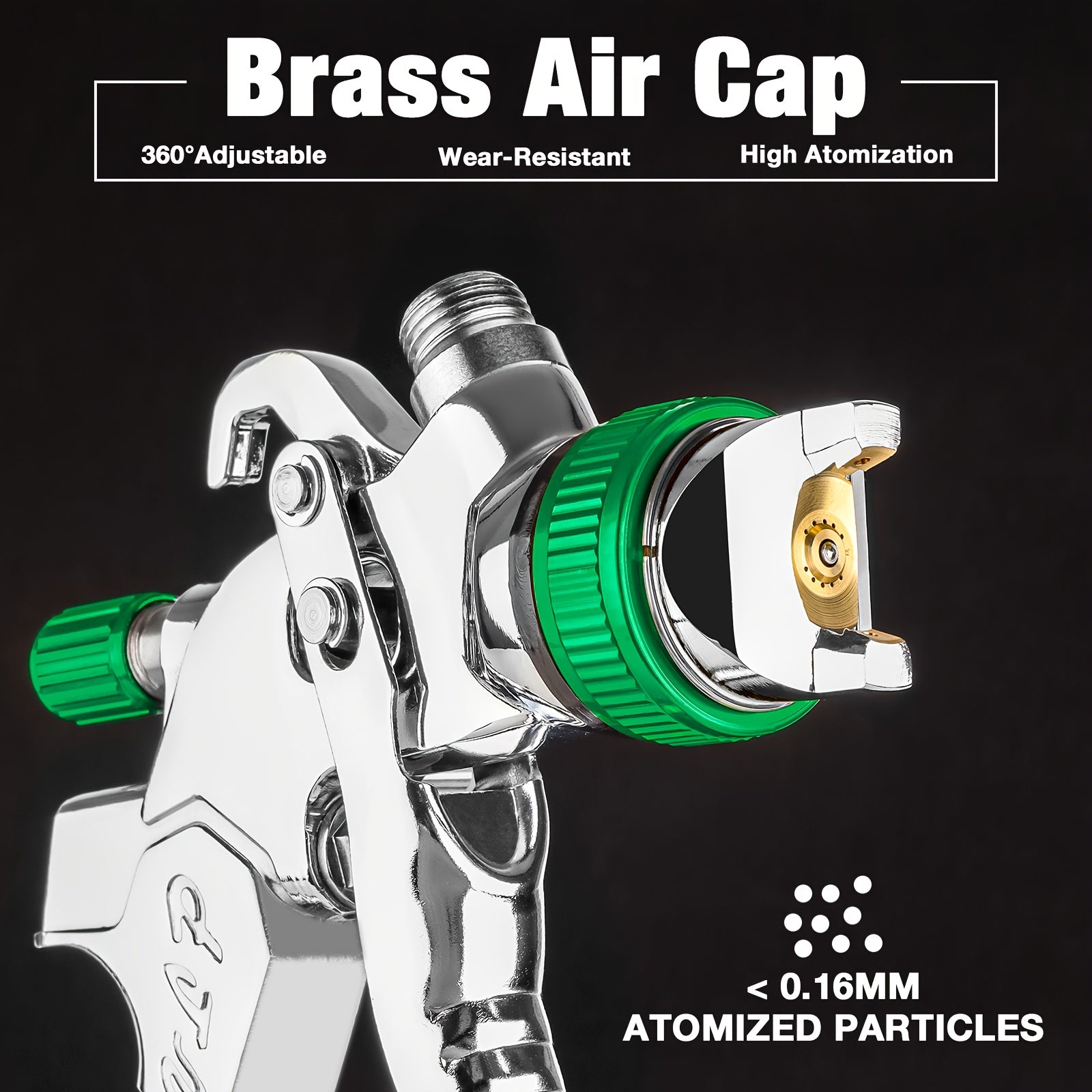 Green Stainless Steel HVLP Spray Gun with 1.4/1.7/2.0mm Nozzles and 600cc Cup
