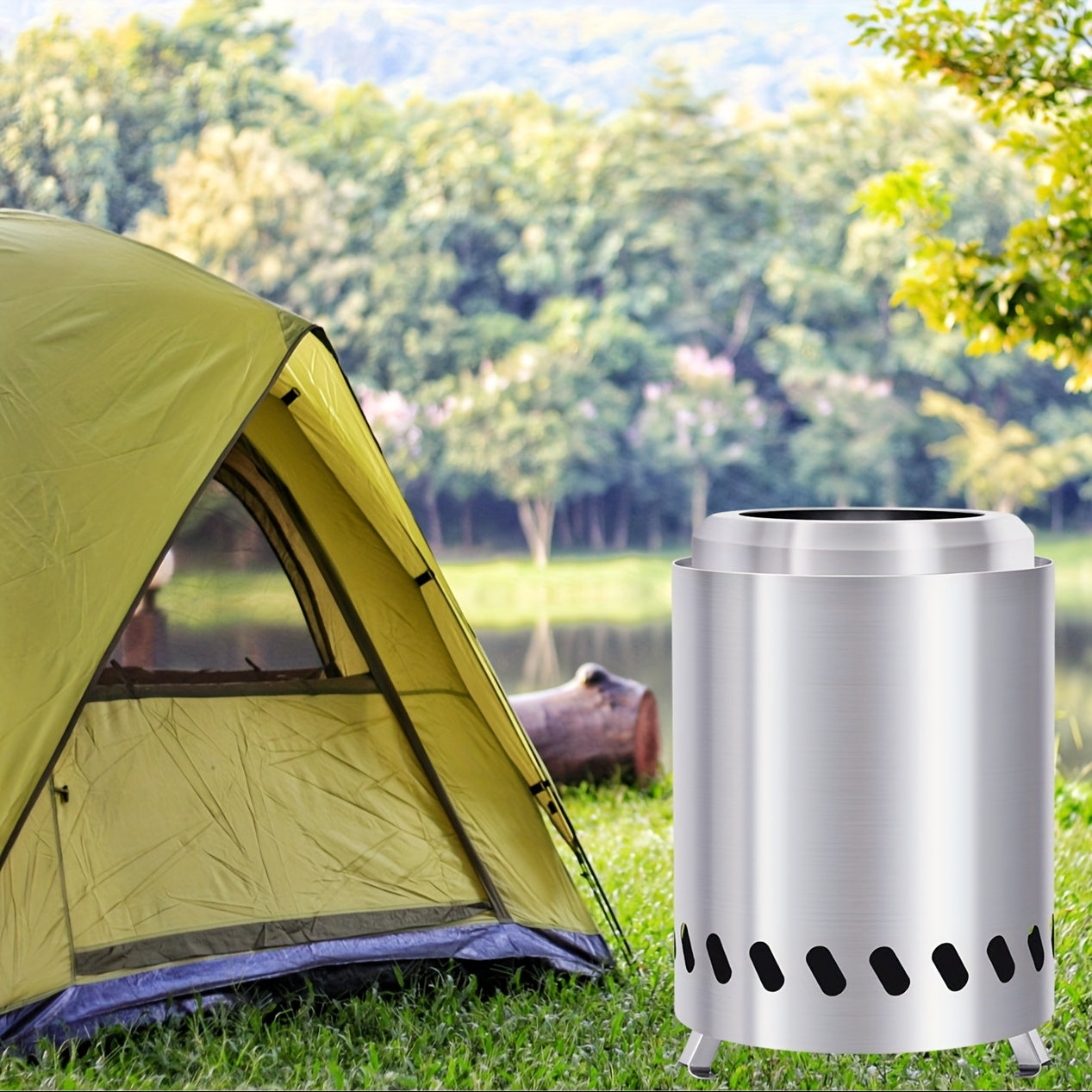 Stol usti olov pit, kichik va portativ, tutunsiz, yog'och yoki pelletlar bilan ishlaydi, zanglamaydigan po'latdan.