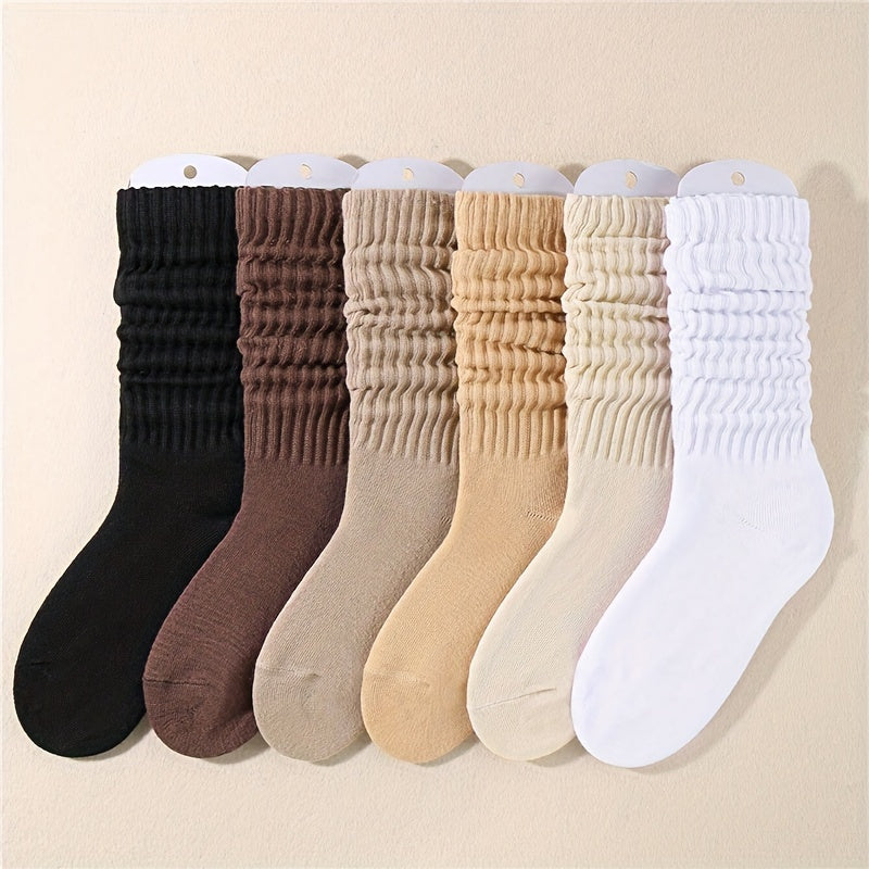 Women's Mid-Tube Socks 6 Pairs Solid Color Soft Comfortable Knee-Length