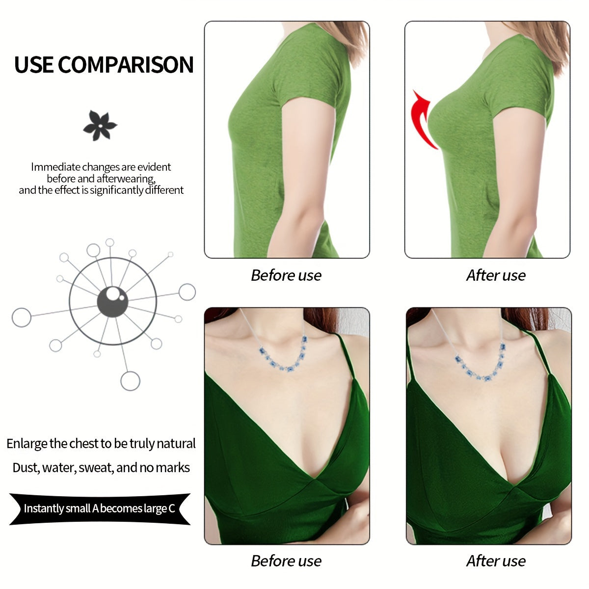 Silicone Bra Inserts for Enhancing Bikini Underwear Lingerie Solid Color Reusable