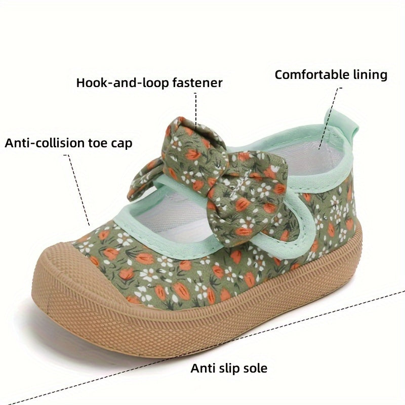 Girls' Canvas Sneakers with Floral Bowknot Non-Slip Comfortable All-Season