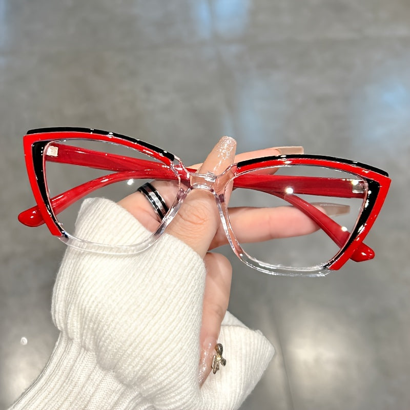 Retro Color Block Cat Eye Glasses for Women with Clear Lenses for Fashion and Computer Use