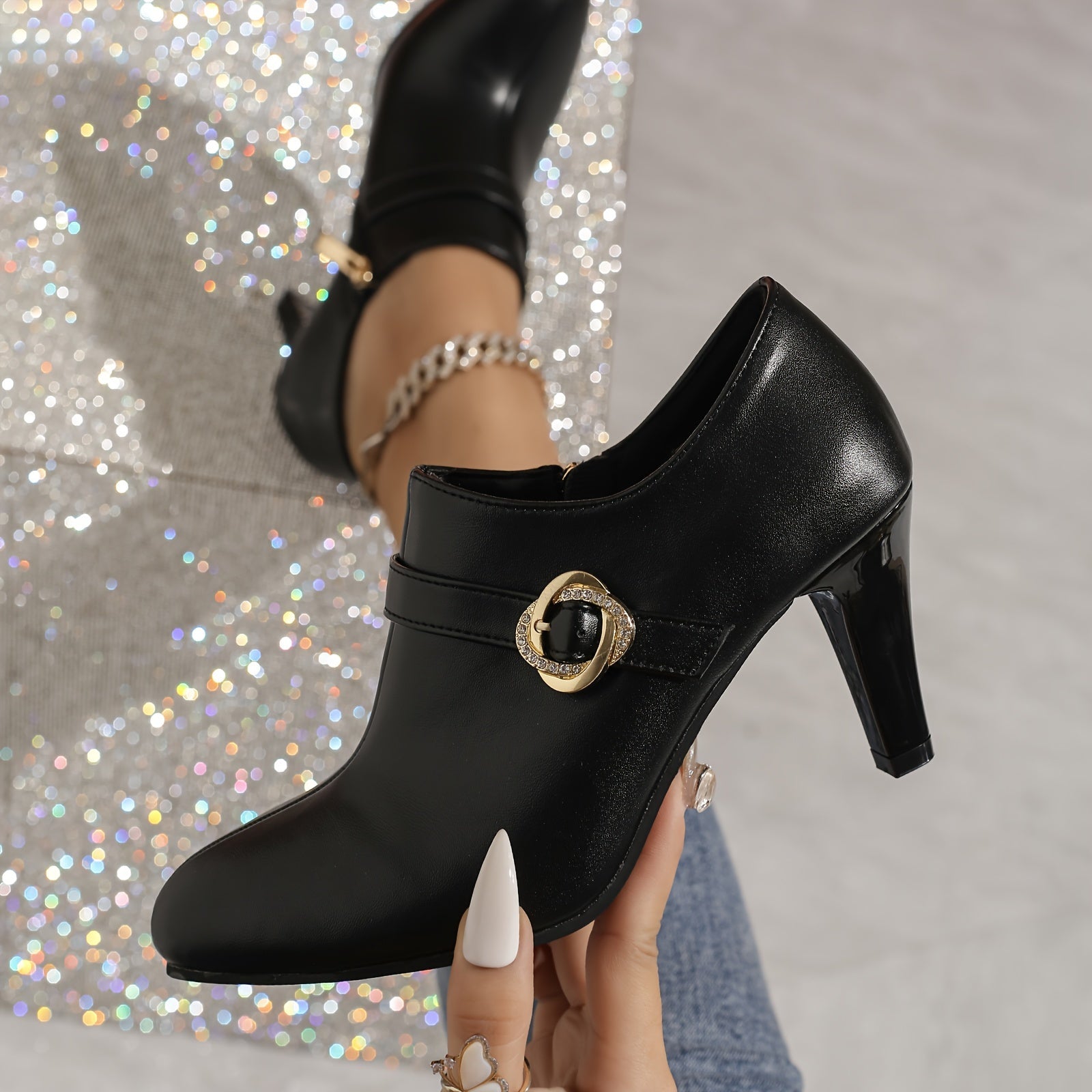 Women's Pointed Toe Ankle Boots High Heel Dress Solid Color Rubber Sole