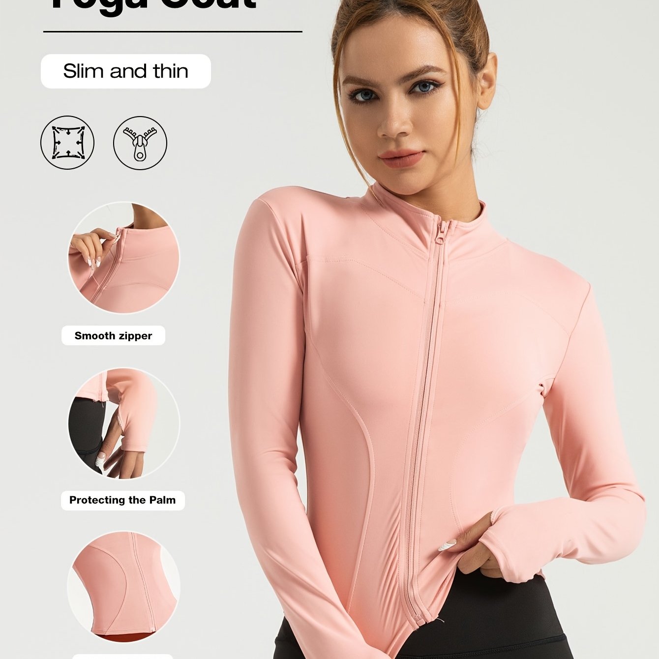 Women's Polyester Elastane Midi Yoga Jacket Full Zip Slim Fit All Seasons Activewear