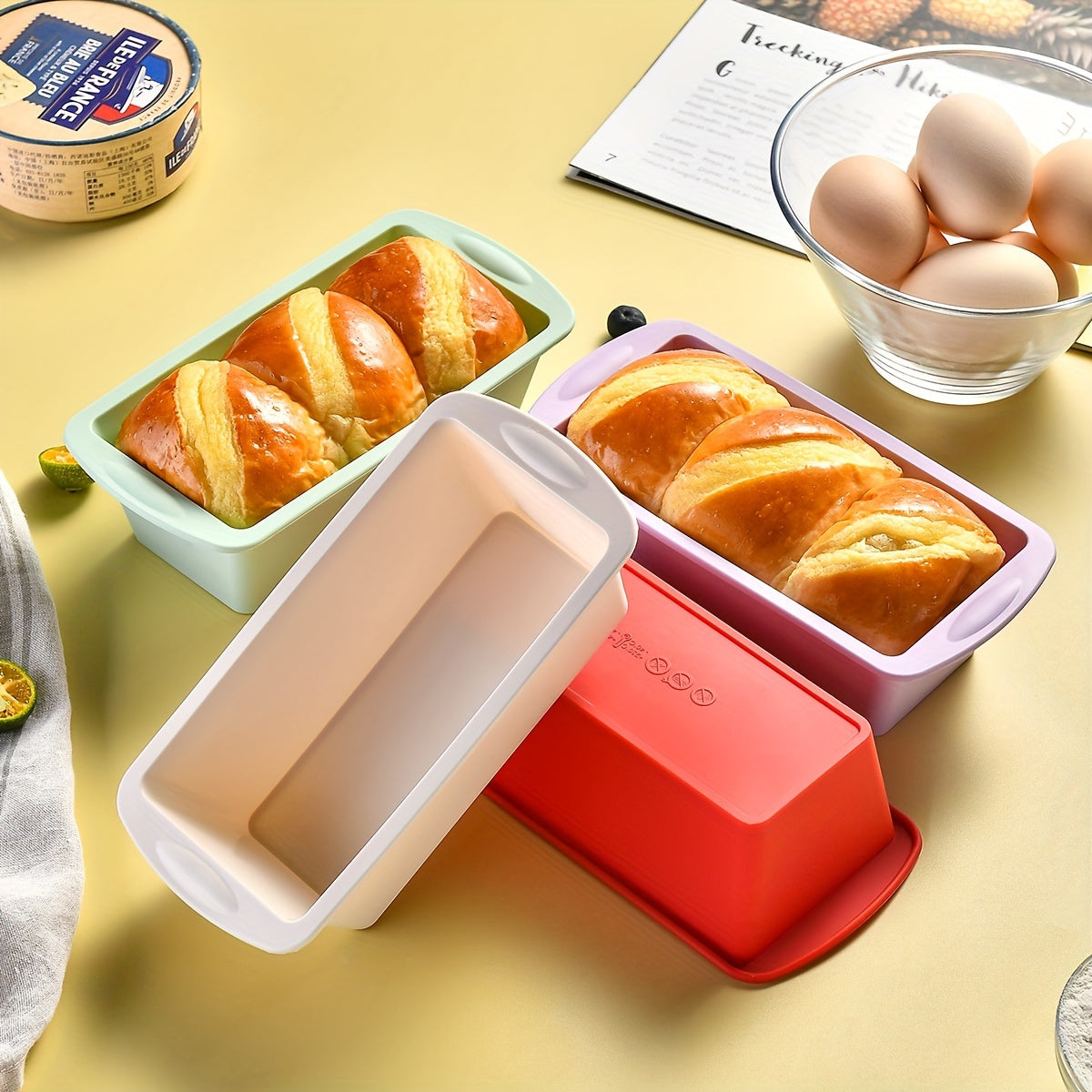 Set of 4 Non-Stick Silicone Loaf Pans for Baking Bread and Toast