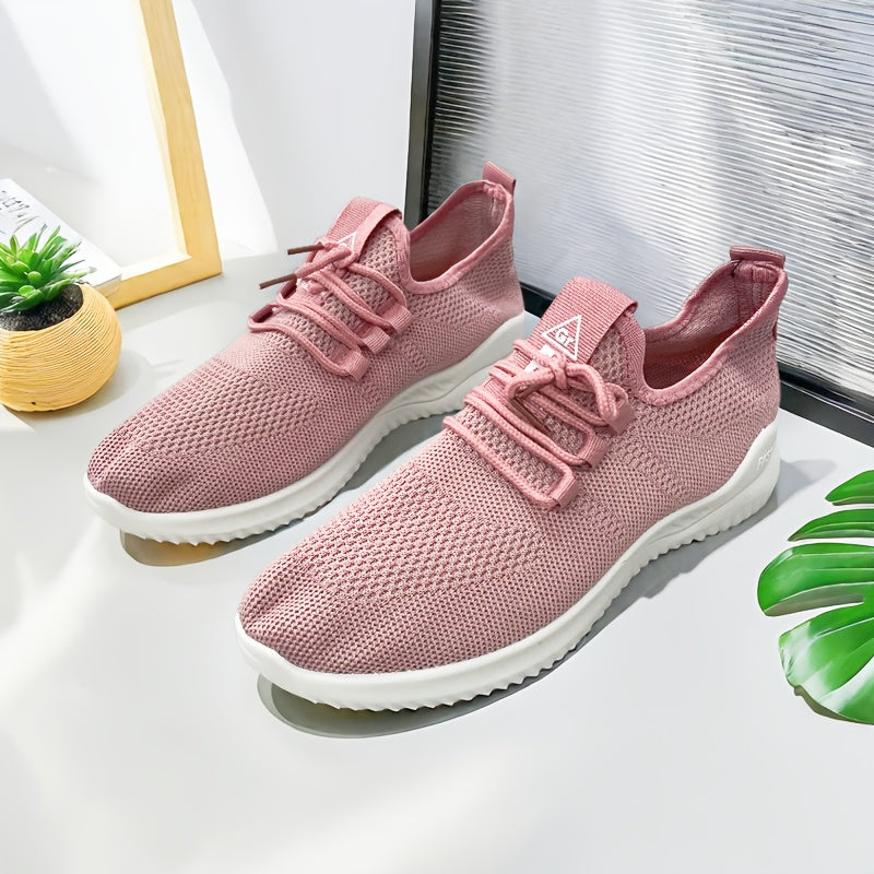 Women's Breathable Knit Sneakers Lightweight Casual Low-Top White Navy Blue