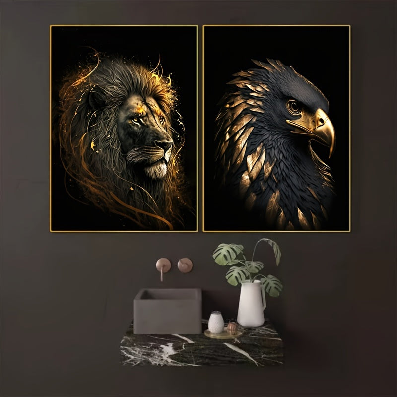 Abstract Lion and Eagle Canvas Wall Art Set 15.7x23.6 Inches Living Room Decor