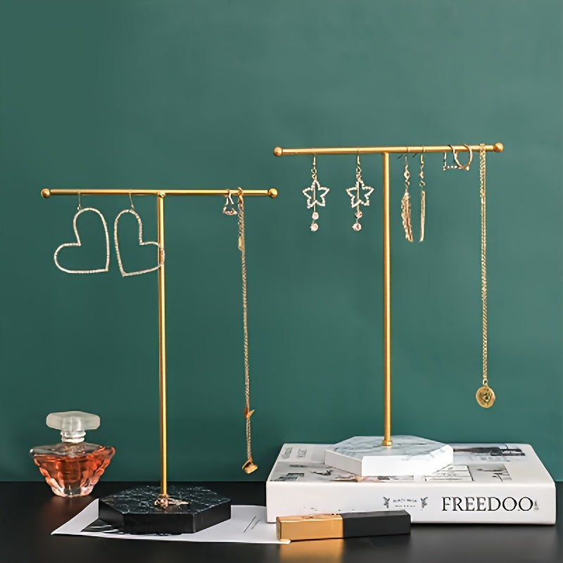 Металлическая стойка для хранения украшений с T-образным дизайном для ожерелий, серег и колец