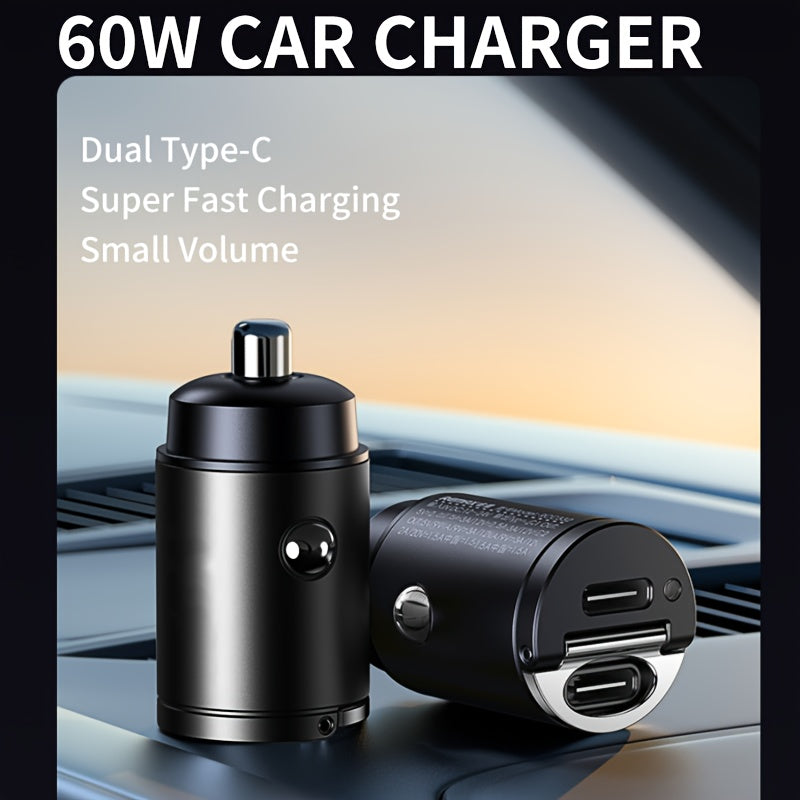 Mini tez zaryadlash avtomobil zaryadkasi, ikki portli Type C PD3.0, portativ mat