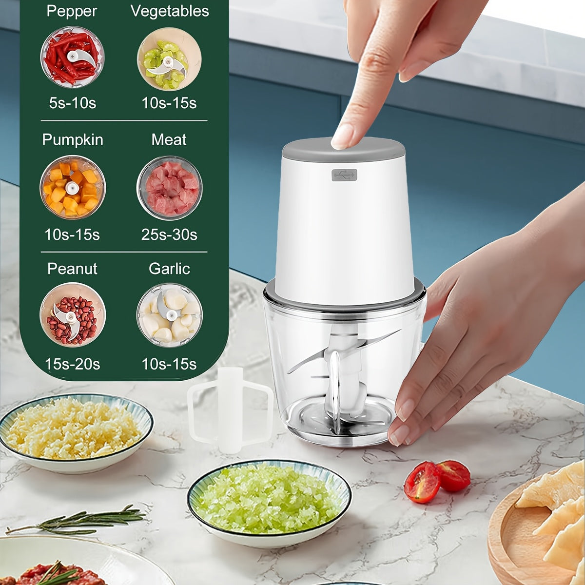 Procesador de alimentos de 600ml con carga USB, batería recargable de 1500mAh, picadora multifuncional para verduras, carne, frutos secos y hierbas