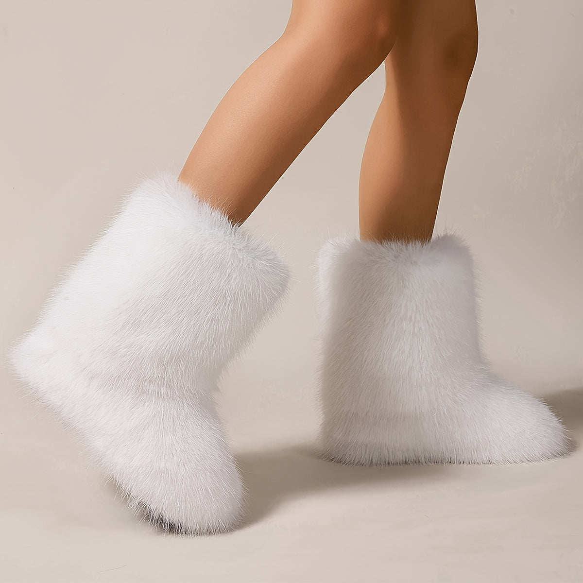 Women Faux Fur Mountain Boots Winter Mid-Calf Tall Booties