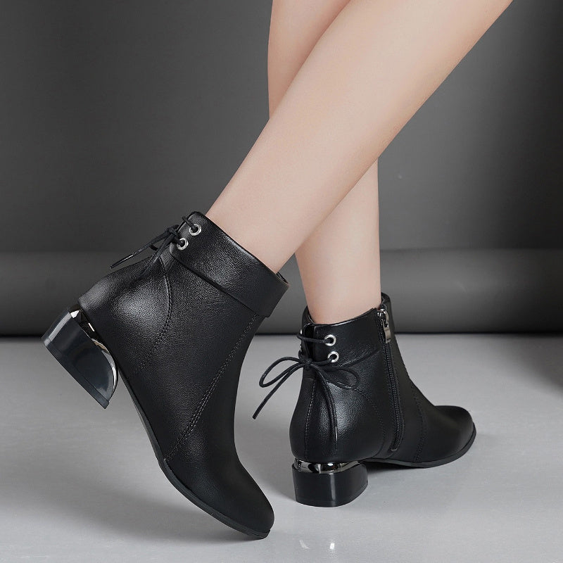 Женские черные ботинки на каблуке с заостренным носком, массивным каблуком, молнией и амортизирующей стелькой