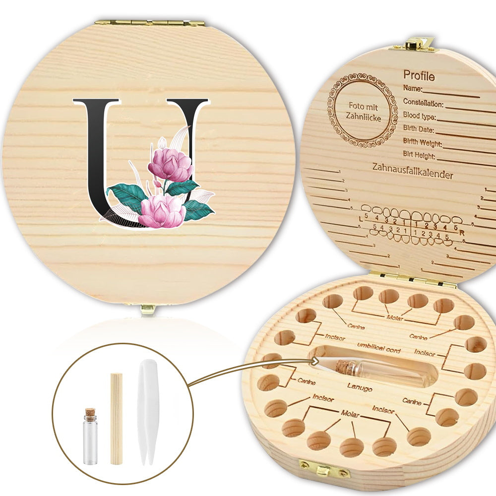 Bolalarining yoʻqolgan sut tishlari uchun yogʻochdan yasalgan saqlash qutisi, 20 tishgacha saqlash joyi bilan. Oq marmar harf naqshli dizayn. Ajoyib sovgʻa gʻoyasi.