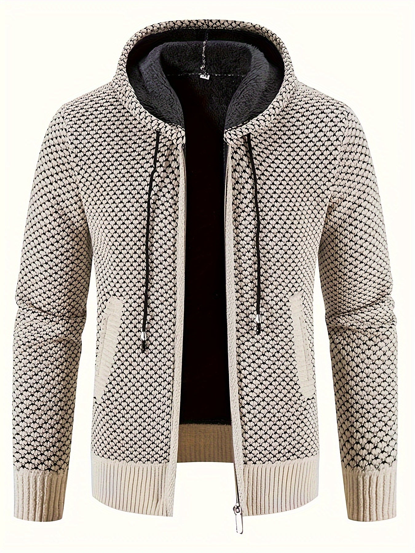 Men's Fish Scales Knit Cardigan with Hood Pockets Long Sleeve Fall Winter Polyester
