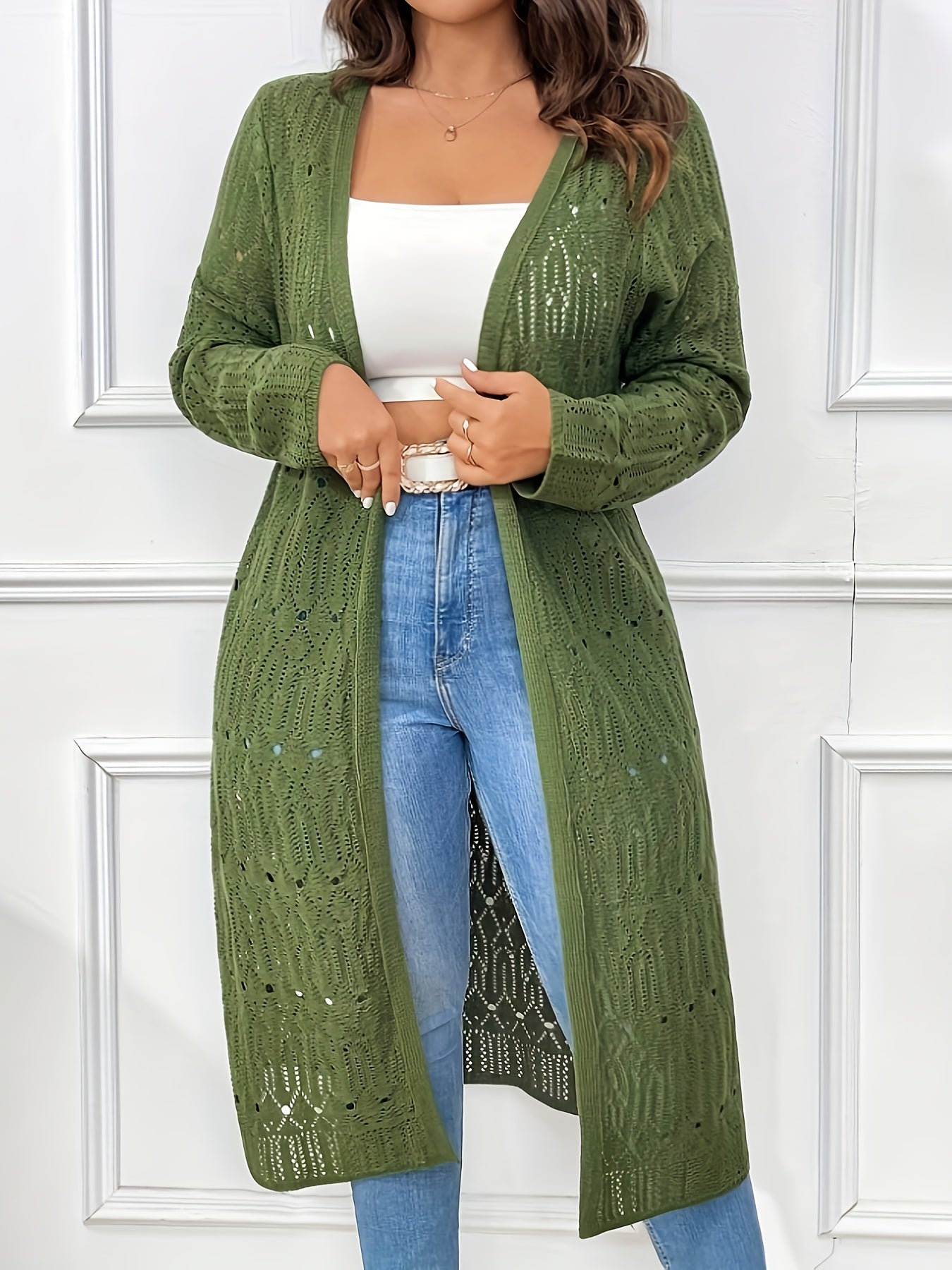 Plus Size Women's Solid Color Long Sleeve Cardigan Beach Cover-Up Oversized