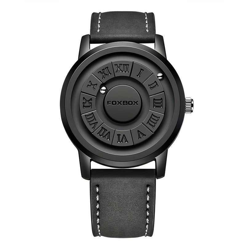 Reloj de cuarzo para hombre con diseño único de esfera, perlas magnéticas, resistente al agua 30M, correa de cuero